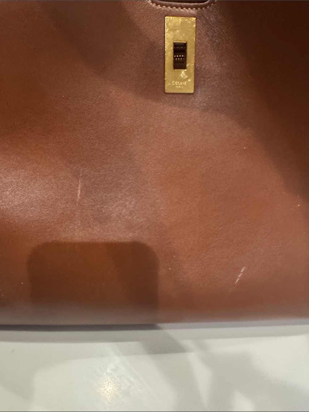Classic Brown Leather Celine Tote/Shoulder bag. Gold Accents from Paris. - Picture 8 of 10